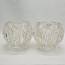 Set of 2 Vintage Avon Clear Globe Candle Holders -- Starburst & Diamond Pattern