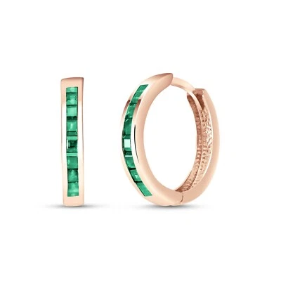 18K. SOLID GOLD HOOP HUGGIE EARRING WITH EMERALDS - Image 1 of 4