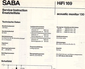 Saba Service Manual für acoustic  Monitor 130 Copy - Picture 1 of 1