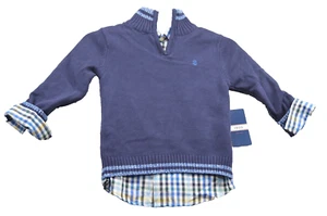 Izod Sweater Gingham Knitted Navy Blue Kids Boys Size XS 4/5 New 2 Piece Set - Picture 1 of 6