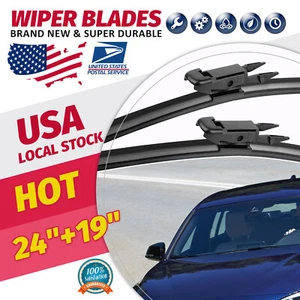 Front Windshield black Wiper Blades For BMW 328d xDrive 2014-18 Set of 2 24"19" - Picture 1 of 14
