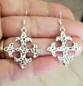 Maltese Cross Earrings Medieval Silver Cross Knights Templar Iron Cross Jewelry - Picture 1 of 6