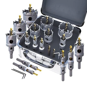 Upgrade Heavy Duty Carbide TCT Carbide Hole Saw Kit 10Pcs for Hard Metal, with 2 - Picture 1 of 8