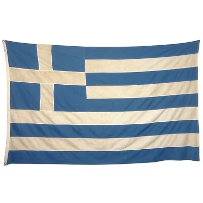 XL Vintage Cotton Greek Flag Greece Sewn Cloth Old Textile Art Large - Image 1 of 4