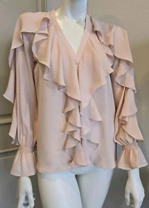 Zara Ruffled V-Neck button Down Blouse Top Sz M NWT - Picture 1 of 11
