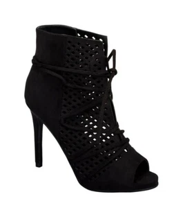 New Breckelles Vina Peep Toe Black Ankle Heels 5.5 and 7.5 USA - Picture 1 of 4