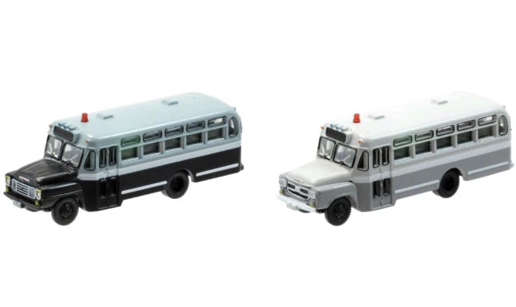 N Scale Tomytec Isuzu BXD30 60s Japanese Police Patrol Bus 2 Cars Set Scenery - Image 1 of 4