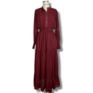 T Tahari Women’s Merlot Red Long Sleeve Midi Dress Sheer Back SAMPLE sz Medium - Picture 1 of 9