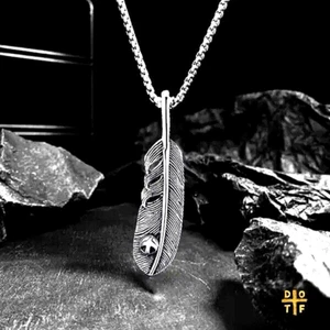 Feather Pendant Necklace with Silver Bird Pendant Stainless Steel Necklace - Picture 1 of 9
