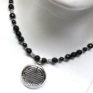 Peter Stone 925 Silber longevity ONYX Collier Shou Symbol Langes erfülltes Leben - Bild 1 von 11