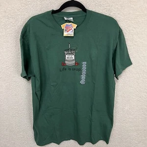 New Life Is Crap Out Of Beer T Shirt Adult Large Green Short Sleeve Party - Picture 1 of 12