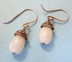 Marcasite Topped Oval Stone Drop Earrings 925 Sterling Silver 1-1/8" 4.7g - Imagen 1 de 6