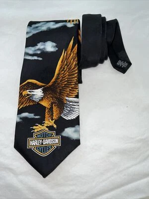 Harley Davidson Ralph Marlin 男式领带鹰飞行黑色复古 1997 领带 — 第 1/4 张图片