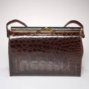 Davids Fifth Avenue Brown Croc Leather Framed Clutch Handbag Vintage - Picture 1 of 11