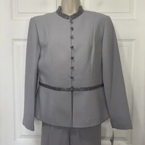 NWT Adrianna Papell Beaded Pant Suit Sz 6 Gray Formal Special Occasion LS Jacket - Picture 1 of 12