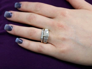 2-3/4ctw 14K White Gold Bridal Ring Set 1.10 CT Radiant Diamond Appraised $7660 - Picture 1 of 11