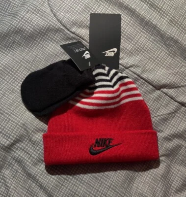 Nike Toddler Boys Size 12/24M Hat and Mittens 2 Piece Set - Black/Red - Image 1 of 2