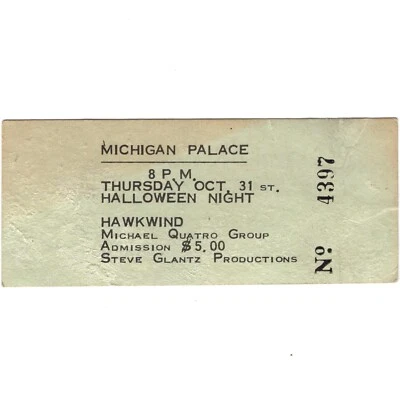 HAWKWIND & UFO & MICHAEL QUATRO Concert Ticket Stub DETROIT 10/31/74 HALLOWEEN! - Image 1 of 3