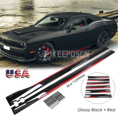 GLOSSY Side Skirts Splitter Rocker Panel for Dodge Challenger Hellcat R/T Coupe - Image 1 of 4
