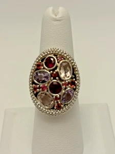 Anillo Plata de Ley 925 Piedras Multicolores Talla 7 Vintage - Imagen 1 de 5