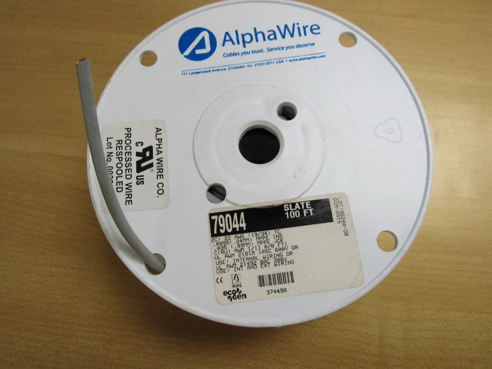 79ft Spool ALPHA WIRE 79044 EcoFlex Flexing Control Cable 2C Twisted 22AWG 600V - Image 1 of 4