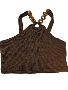 SHEIN Damen braunes stretchiges Rippstrick Neckholder Crop Top - Größe XS - Bild 1 von 6