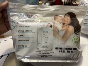 Abana Breastmilk Storage 8 OZ 200 ml Bags 100 Pre-Sterilized - BPA FREE Sealed - Picture 1 of 11