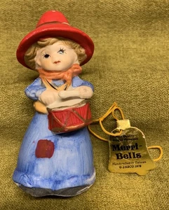 Merri Bells Bisque Porcelain Figurine Bell Jasco 1978 Little Drummer Girl Drum - Picture 1 of 12
