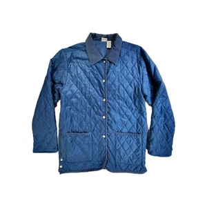 Cherokee Quilted Barn Coat Corduroy Trim Snap Front Blue Woman Medium Equestrian - Picture 1 of 17