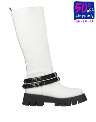 RRP €142 UNLACE Leather Knee High Boots US7 UK4 EU37 White Lug Sole - Image 1 of 4