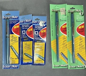 Lotto Vintage Eraser Mate Penna Cancellabile Inchiostro Blu Ricaricabile Set e Ricarica NOS Nuova - Foto 1 di 4