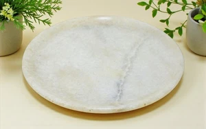 Vintage White Marble Round Kitchenware Plate Original Old Hand Carved - Picture 1 of 6