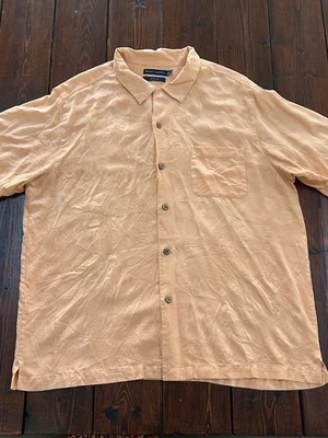 Camisa Grant Thomas Para Hombre XL Pura Seda Naranja Manga Corta Abotonada Foto 1 de 4