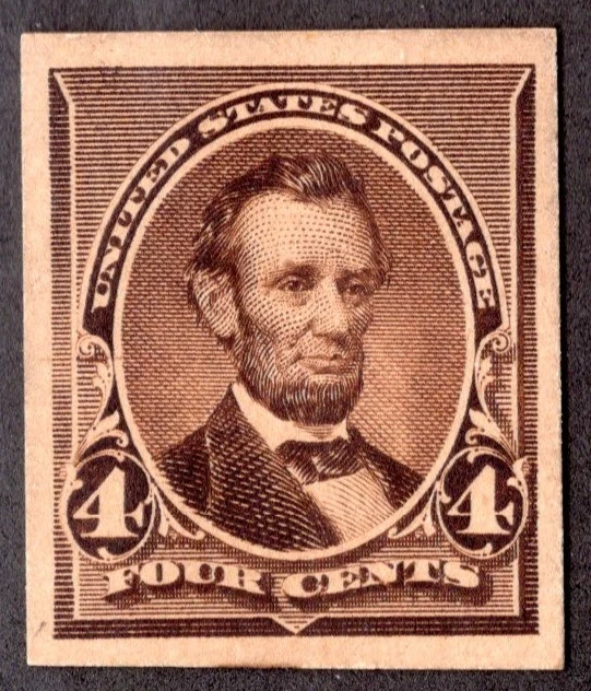 US 1888 FOUR CENT LINCOLN IMPERF PROOF ON CARD - Image 1 of 2