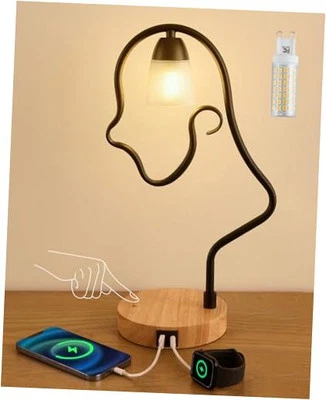 Lámpara de Mesa Táctil Única, Creativa Linda Lámpara de Escritorio LED con Puertos USB C+A, 3 Vías  Foto 1 de 4
