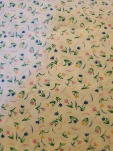 Vintage Sewing Fabric Calico Tulips Pale Yellow Pink Blue Floral 3/4yx45" Cotton - Picture 1 of 6