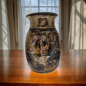 Signed Apple Lane 9/78 Large Pottery Vase 9.5" Tall 6.5" Diameter - Picture 1 of 6