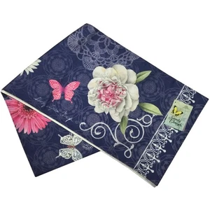 Spring Peonies Floral Indigo Table Runner Boho Butterfly Sandy Clough 72" NEW - Picture 1 of 5