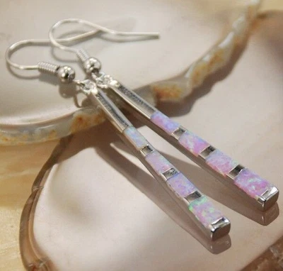 Purple Fire Opal Gemstone Handmade Silver Jewelry Drop Earrings E94 - Image 1 of 4