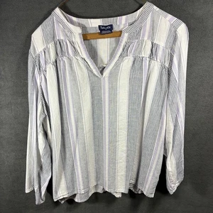 splendid women linen blend top medium white coastal beachy vacation striped - Picture 1 of 6