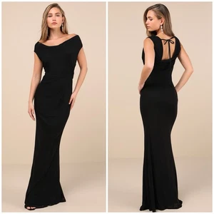 Lulus Stunning Mystery Maxi Dress Women's M Black Mesh Cowl Back Mermaid NWOT - Picture 1 of 13