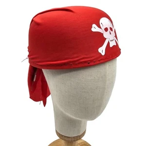 Red Pirate Scarf Hat White Skull Adult Halloween Costume of the Caribbean Cap - Picture 1 of 3