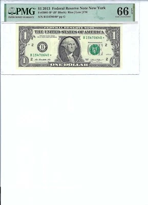 2013 $1 FRN FR3001-B* PMG 66 Gem UNC EPQ, New York * Note S/N B15470640*!!! - Image 1 of 2