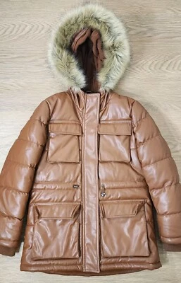 Abrigo Levis Mujer Pequeño Katie Borde de Piel Ártica Con Capucha Tormenta Marrón Enemigo Cuero  Foto 1 de 4