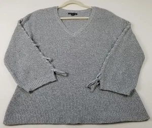American Eagle Outfitters Sweater Womens Large Gray V Neck Long Sleeves Rib Knit - Picture 1 of 11