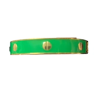 Green Enamel Hinged Bangle Bracelet Gold Tone - Picture 1 of 9