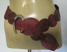 BELT Brown Tan LEATHER Links Brass hook buckle Free Sz Hip Waist Boho Distressed