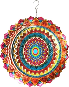 12" Stainless Steel Wind Spinner Multi-Color Mandala for Indoor Outdoor Decor - Picture 1 of 12