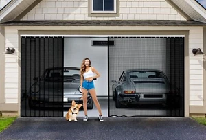 Sliding Garage Door Screen 2 Car with Track Closure, 16X7Ft Garage Net Screen - Imagen 1 de 7