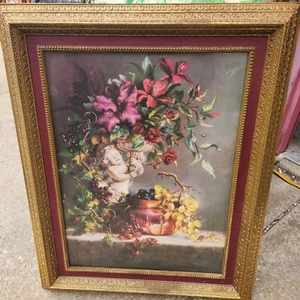 Fran Di Giacomo Signed Art Print Cherub With Flower and Grapes - Picture 1 of 15